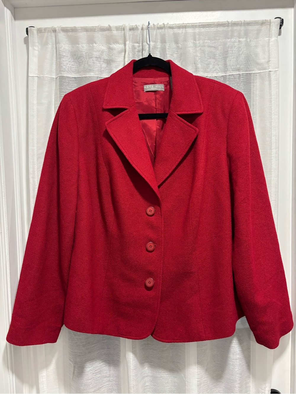 Kate Hill Woman Red Wool Blend Blazer Jacket Career Business Size 18W 3-Button